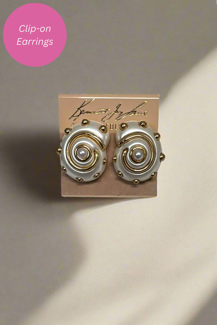 Kenneth Jay Lane Dotted Pearl Snail Clip-On Earring