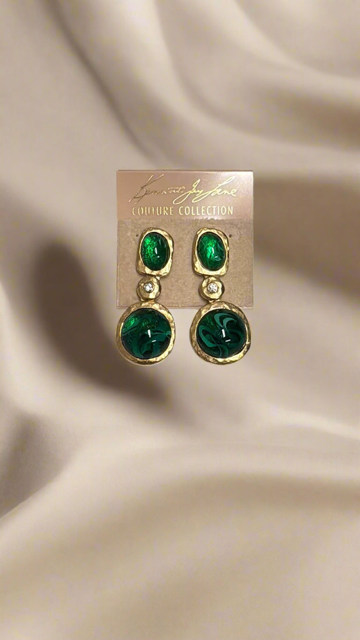 Kenneth Jay Lane Flawed Emerald Drop Earrings - Mildred Hoit