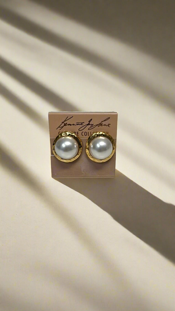 Kenneth Jay Lane Gold Button Clip Earring with White Pearl - Mildred Hoit