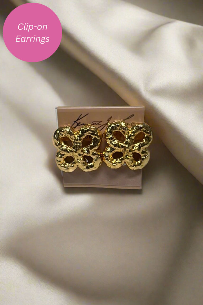 Kenneth Jay Lane Gold Clover Cross Button Clip Earrings