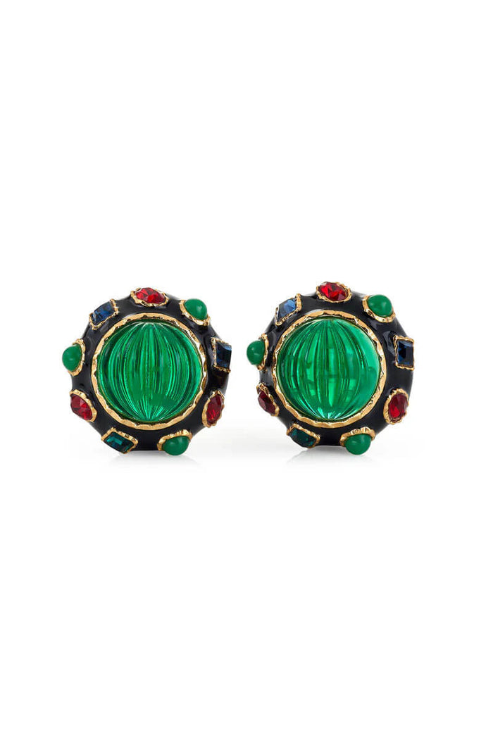 Kenneth Jay Lane Multi Gem Buttons Clip Earrings - Mildred Hoit