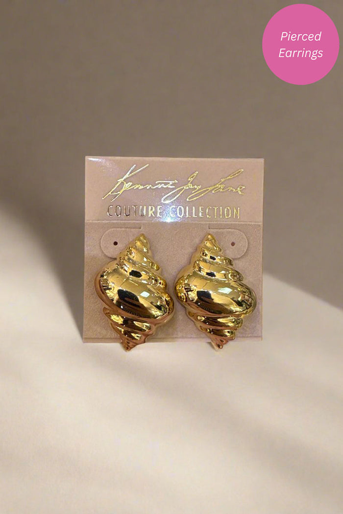 Kenneth Jay Lane Polished Gold Shell Pierced Earring - Mildred Hoit