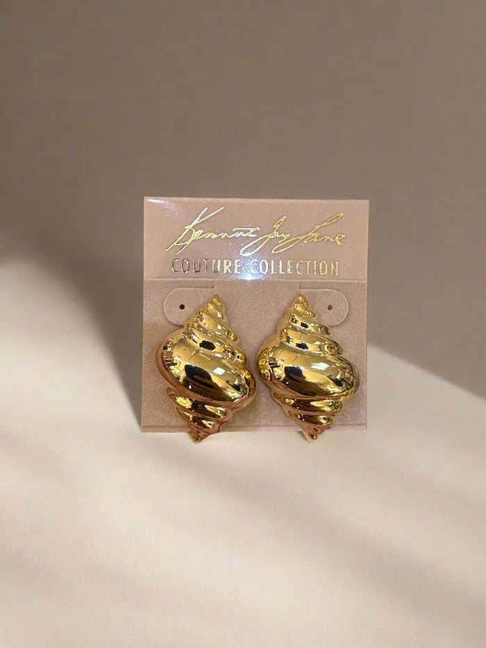 Kenneth Jay Lane Polished Gold Shell Pierced Earring - Mildred Hoit