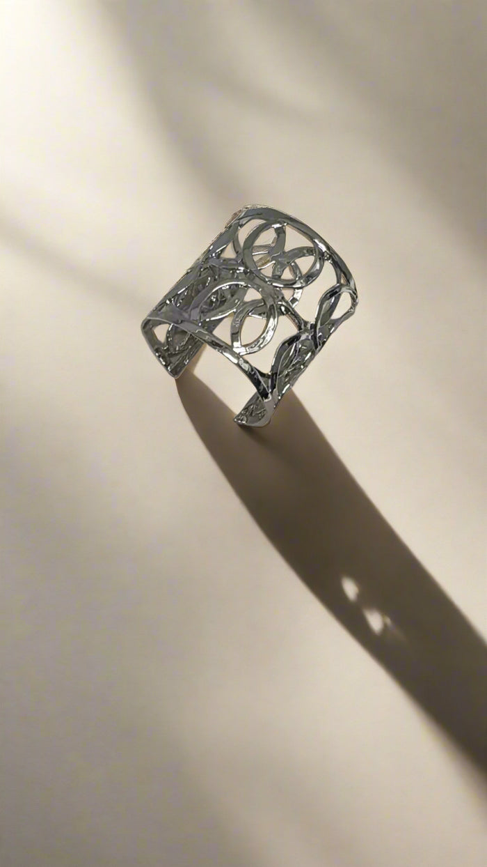 Kenneth Jay Lane Polished Silver Trim Open Circles Cuff Bracelet - Mildred Hoit