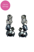 Kenneth Jay Lane Rhodium Crystal and Black Diamond Grey Pearl Drop Clip Earring - Mildred Hoit