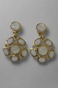 Kenneth Jay Lane Satin Gold and Crystal Opal Cabochon Earring - Mildred Hoit