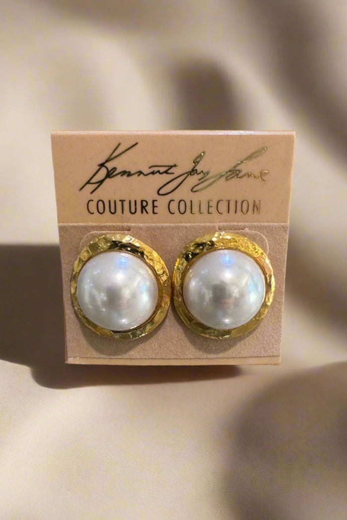 Kenneth Jay Lane Satin Gold Button Pierced Earring - Mildred Hoit