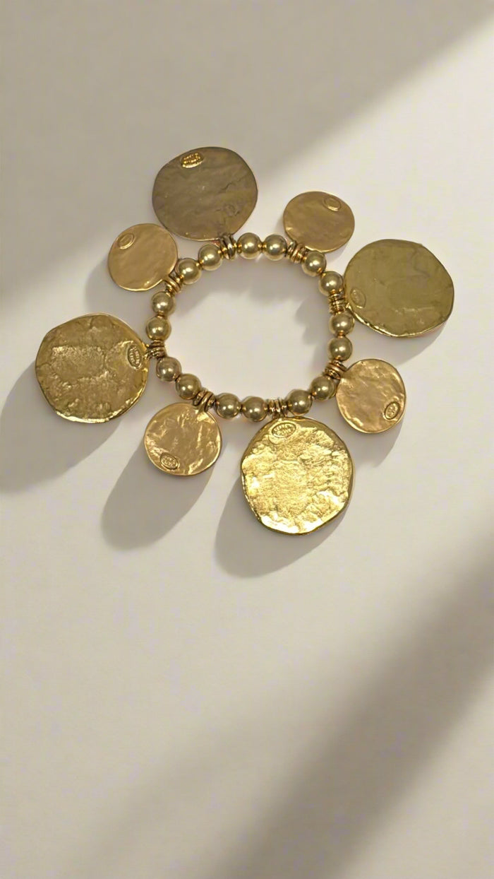 Kenneth Jay Lane Satin Gold Coin Stretch Bracelet - Mildred Hoit