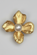 Kenneth Jay Lane Small Gold with Pearl Center Flower Pin - Mildred Hoit