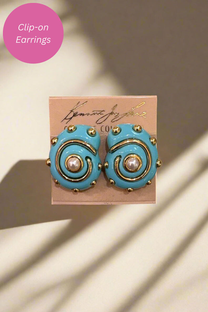 Kenneth Jay Lane Turquoise Snail Earrings with Gold Dots Earrings - Mildred Hoit