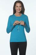 Long Sleeve Crew Button Down Sleeve in Peacock - Mildred Hoit