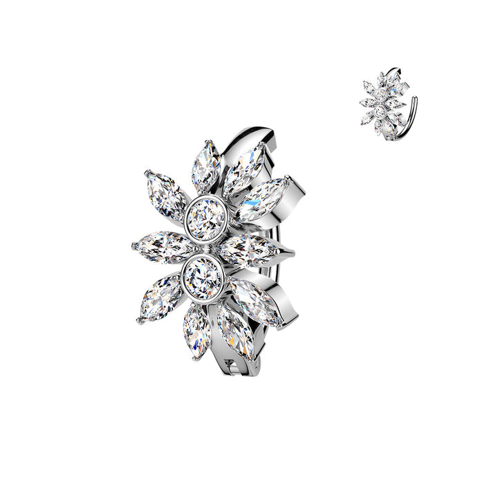 Marquise Cluster Hinged Belly Bar 14G