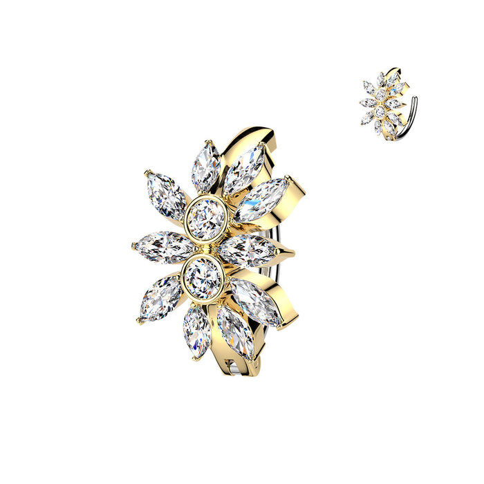 Marquise Cluster Hinged Belly Bar 14G