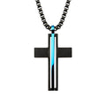 Matte Black IP Blue Line Cross Pendant