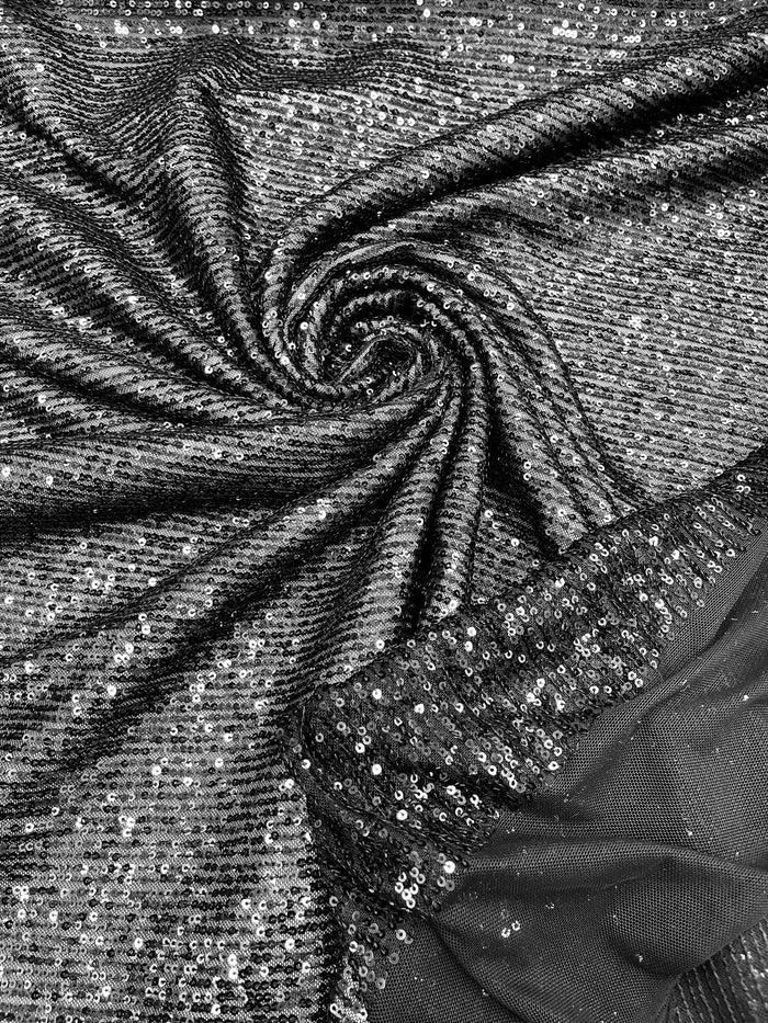 Mille Stripe Spandex Sequins - Black - 4 Way Stretch Lace Spandex Mesh Sold By Yard