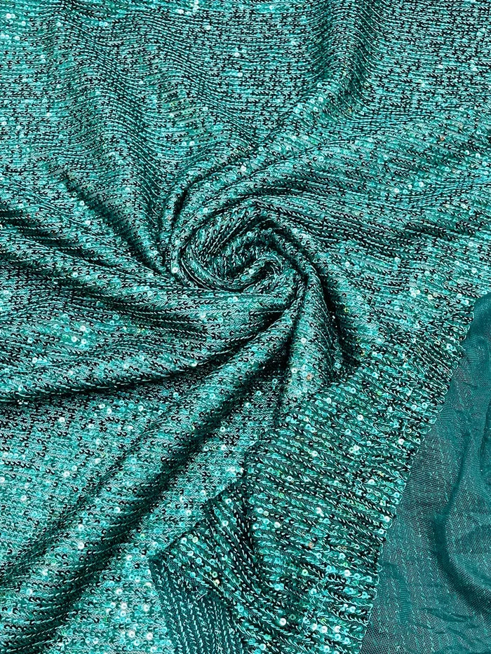 Mille Stripe Spandex Sequins - Hunter Green - 4 Way Stretch Lace Spandex Mesh Sold By Yard