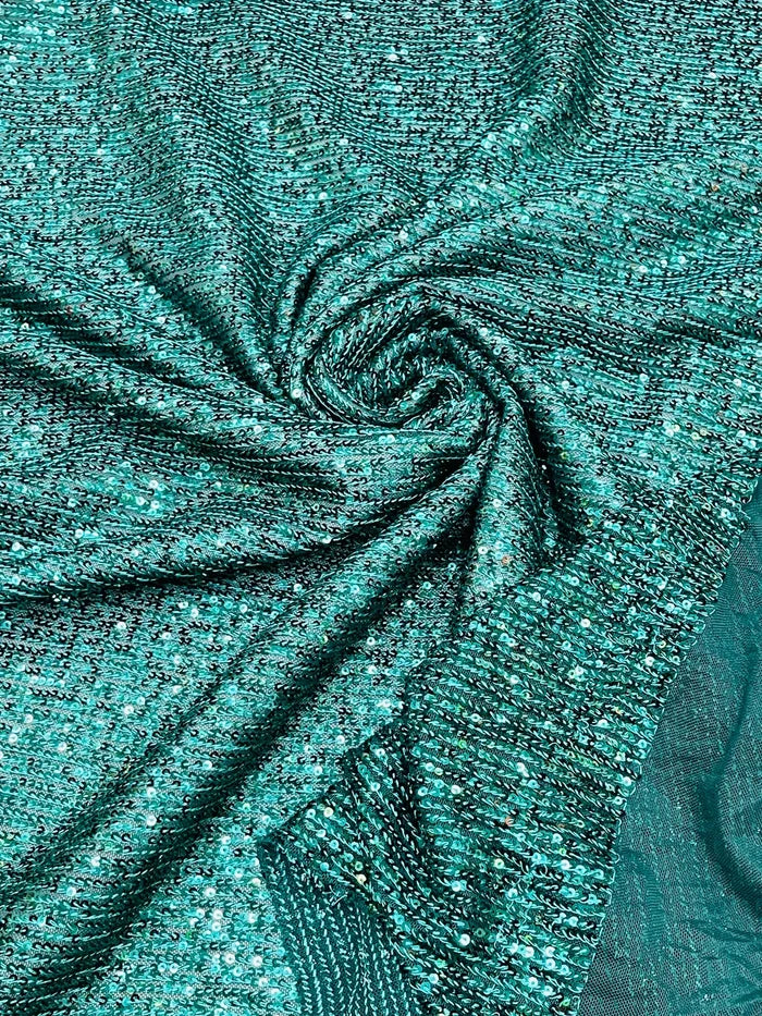 Mille Stripe Spandex Sequins - Hunter Green - 4 Way Stretch Lace Spandex Mesh Sold By Yard
