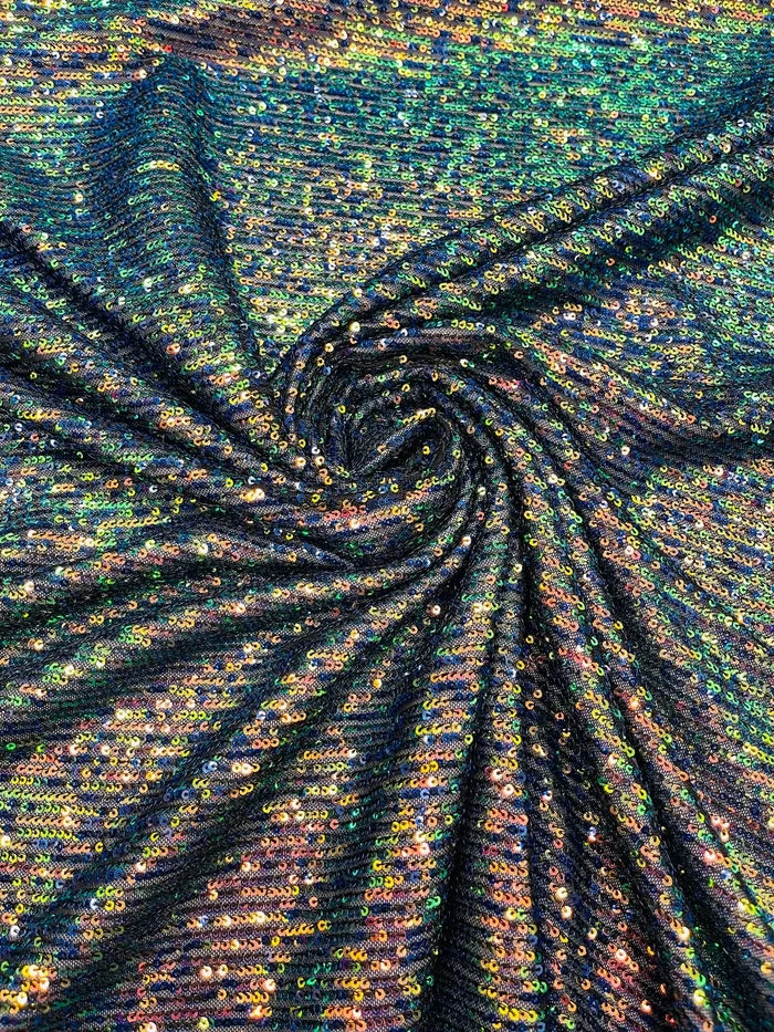Mille Stripe Spandex Sequins - Iridescent Rainbow - 4 Way Stretch Lace Spandex Mesh Sold By Yard