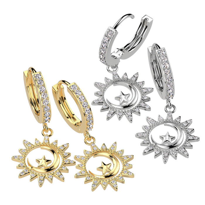 Moon and Star Huggies Earrings Pair