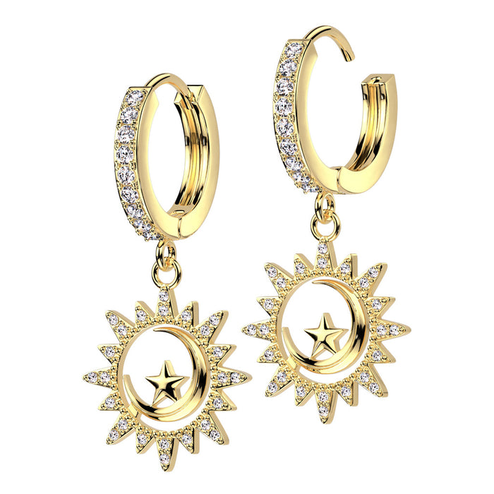 Moon and Star Huggies Earrings Pair