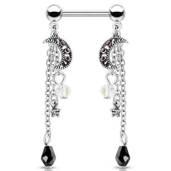 Moon Bead Dangle Nipple Bar 14G (Single)-My Body Piercing Jewellery
