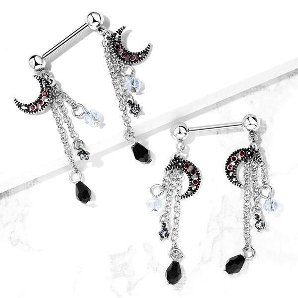 Moon Bead Dangle Nipple Bar 14G (Single)-My Body Piercing Jewellery