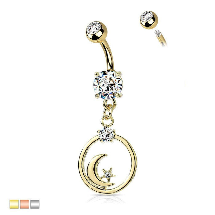 Moon Star Dangle Belly Bar 14G-My Body Piercing Jewellery
