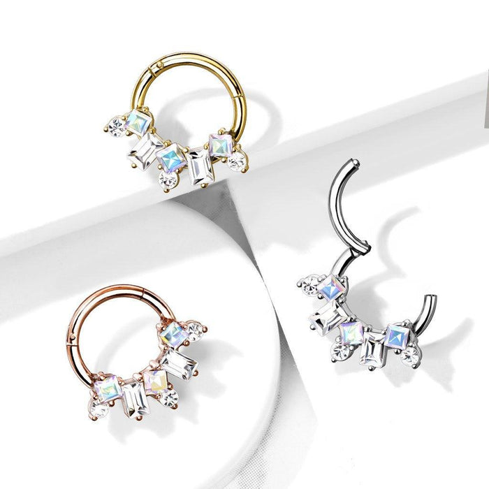 Multi Gem Hinged Ring 16G 8mm-My Body Piercing Jewellery