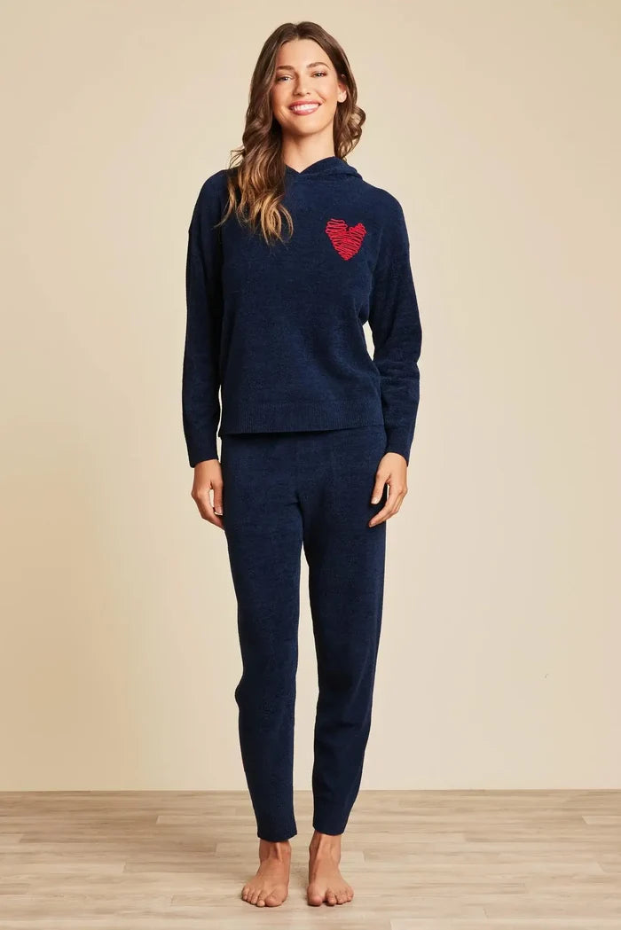 Navy Blue Embroidered Heart Print Pants - Mildred Hoit