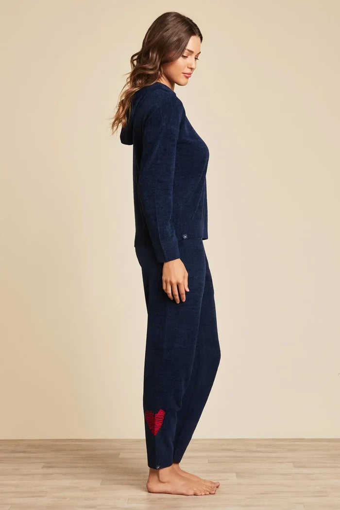 Navy Blue Embroidered Heart Print Pants - Mildred Hoit