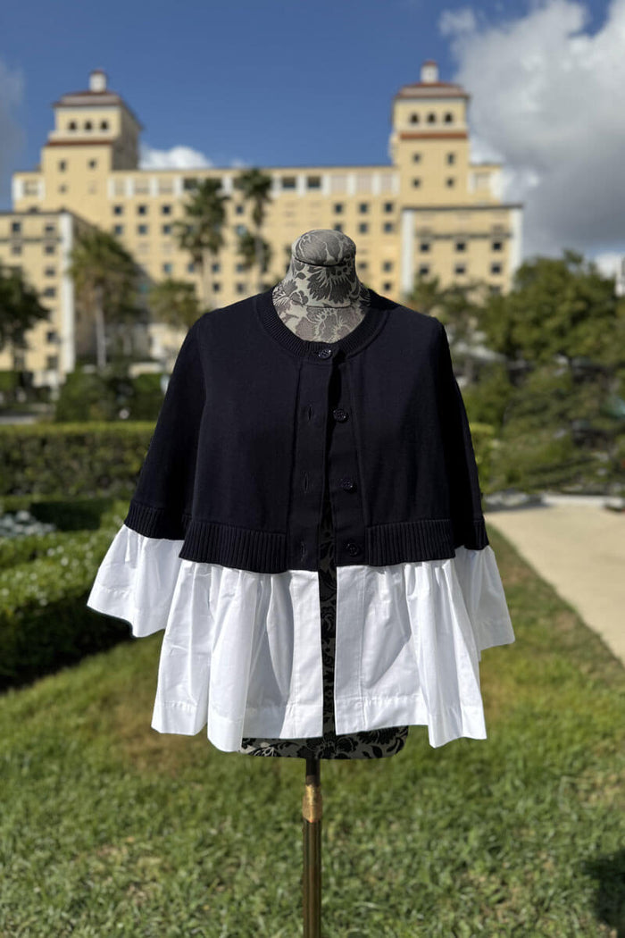 Navy Cardigan with Shirting Detail - Mildred Hoit