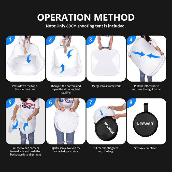 Operation method of NEEWER 24x24 inch/60x60 cm Photo Studio Shooting Tent