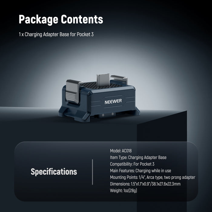 Package Contents of the NEEWER AC018 Charging Adapter Base For DJI Osmo Pocket 3