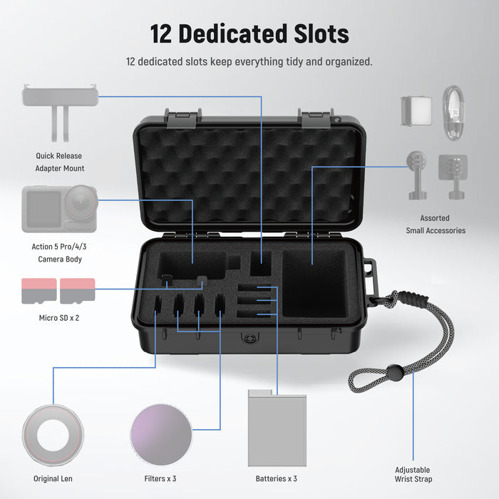 12 slots keep everything tidy and organized.