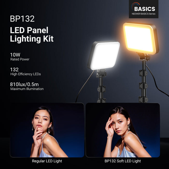 NEEWER BASICS BP132 2 Pack LED Video Light Panel Lighting Kit