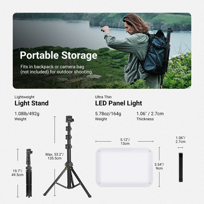 The man packed the NEEWER BASICS BP132 2-Pack LED Video Light Panel Kit into his bag and headed out to shoot.