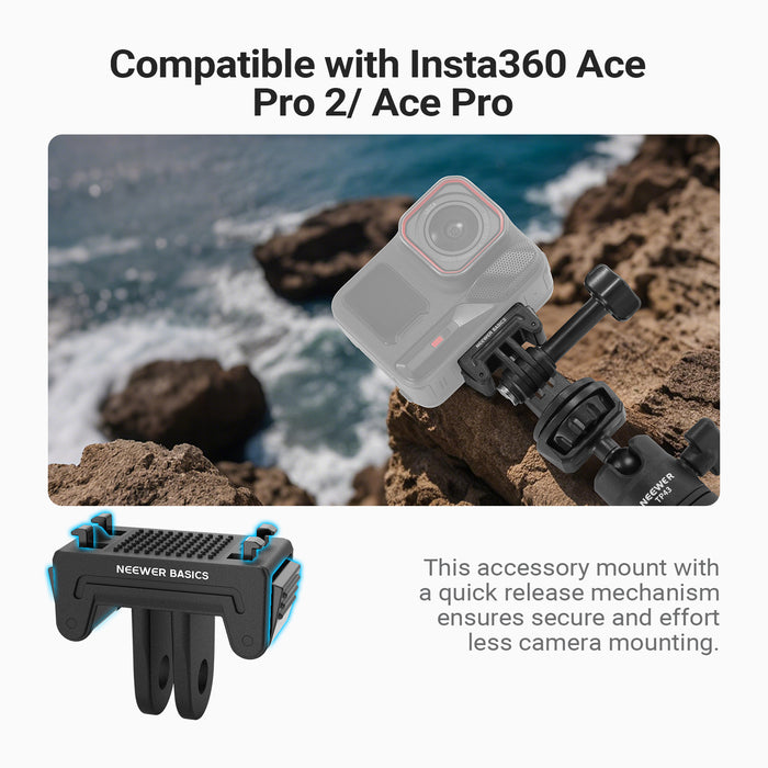 This accessory mounts with a quick-release mechanism that ensures secure and effortless camera mounting.