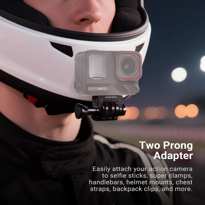 With a two prong adapter, the action camera mount is for tripods, selfie sticks, and more with a 3 prong mount and locking screw.