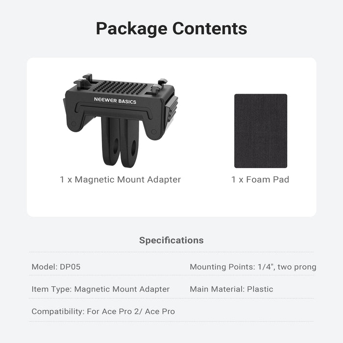 This package includes a Magnetic Mount Adapter and a foam pad.