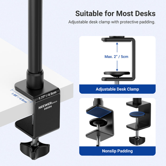 NEEWER BASICS DS034 Camera Desk Mount Stand with C Clamp & Phone Holder