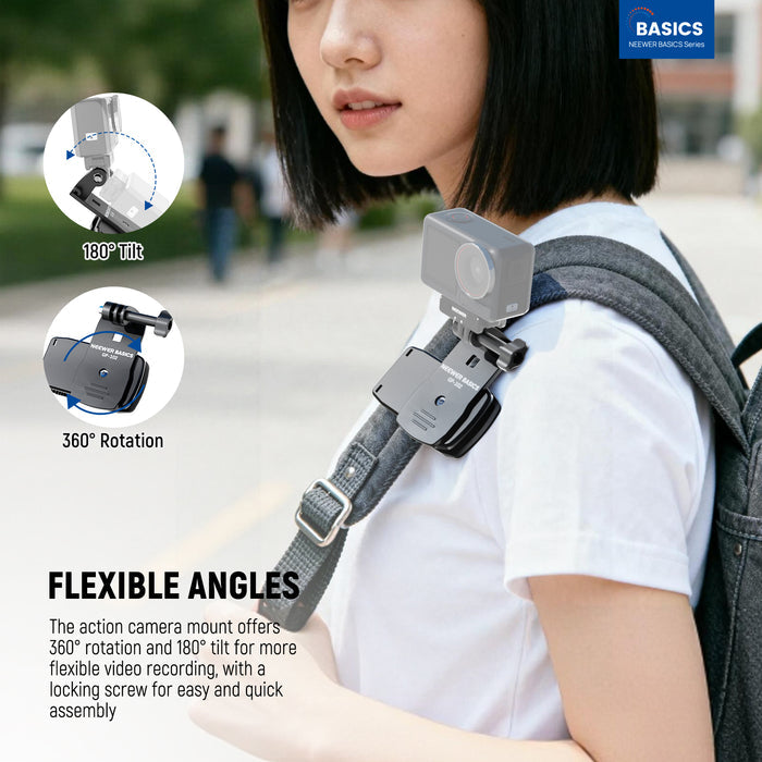 NEEWER GP-102 action camera holder mount offers 360° rotation and 180° tilt