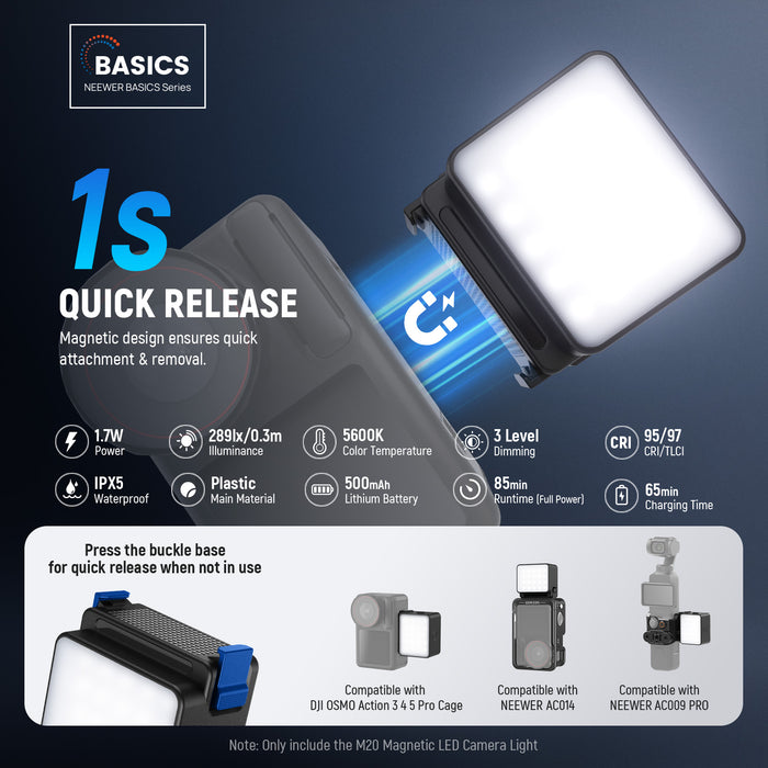 NEEWER BASICS M20 Magnetic Mini Light for DJI OSMO Action 3/4/5 PRO