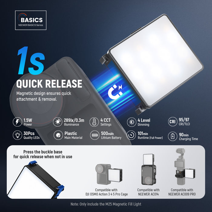 NEEWER M25 Magnetic LED Light ensures quick attachment and removal.