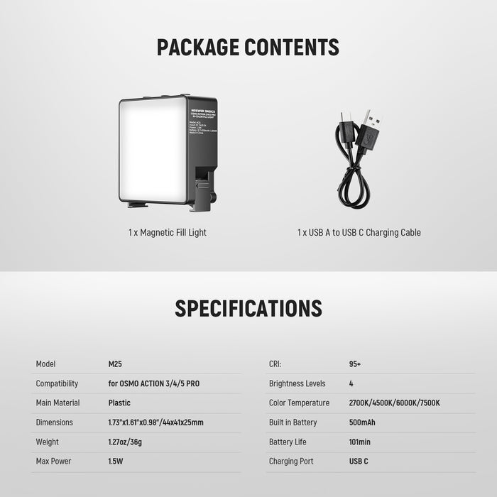 Specifications of the NEEWER M25 Magnetic LED Light