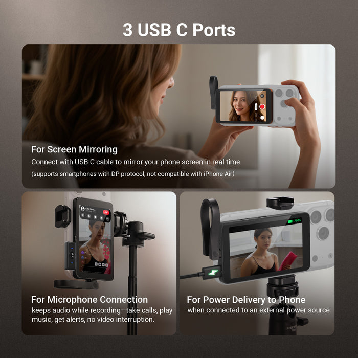 Connect with USB C cable to mirror your phone screen in real time