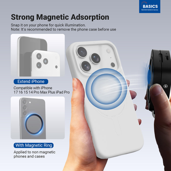Snap NEEWER NL45B Magnetic Portable LED Selfie Light on your phone for quick illumination.