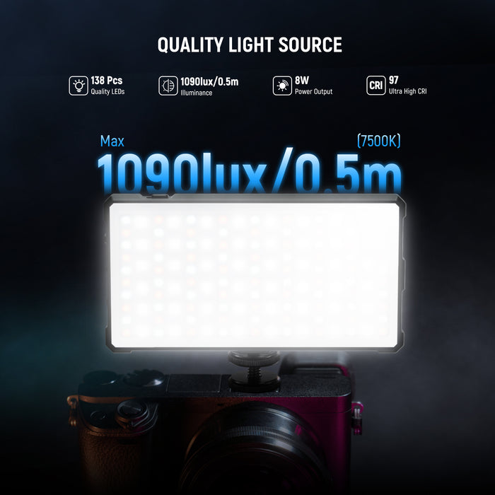 NEEWER SL90C Portable RGB Video Light features 45 warm, 45 cool, and 48 RGB LED blended