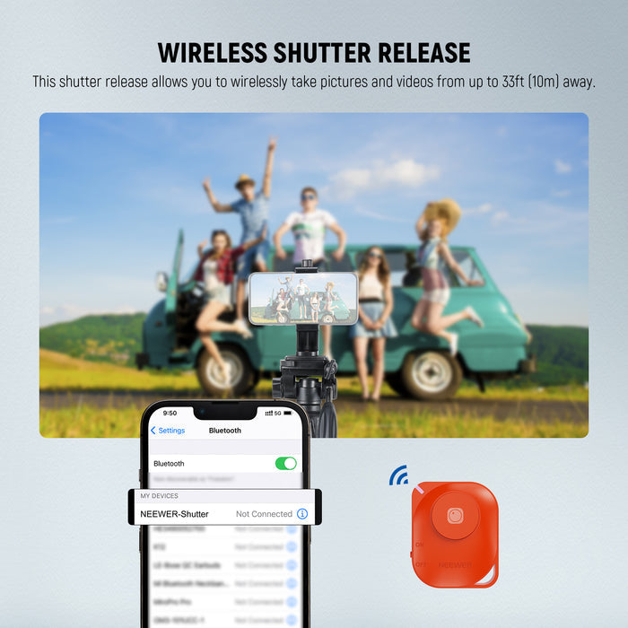 NEEWER TP05 Aluminum Alloy Tripod Monopod supports wirelessly taking pictures.