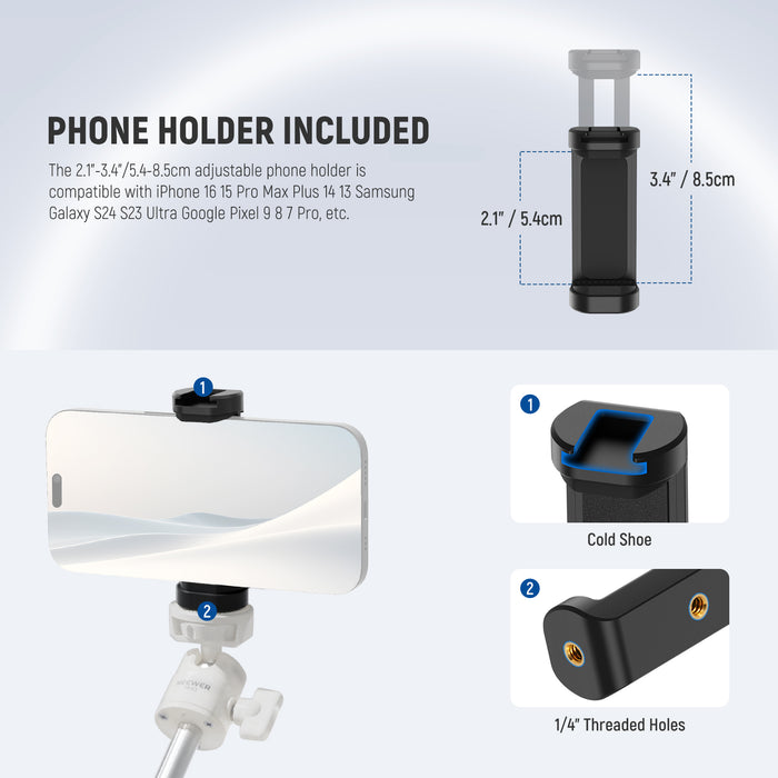NEEWER TP43 Mini Desktop Tripod kit includes a phone holder
