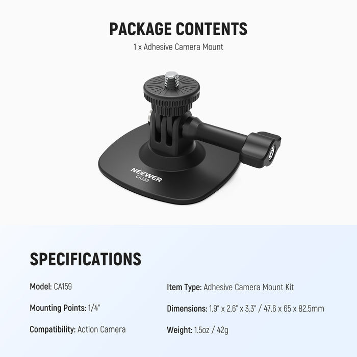 Specifications of the NEEWER CA159 Flexible Adhesive Mount